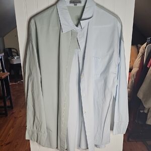 Women Lightweight Two-Tone Button-Down Shirt in Pale Green and Light Blue